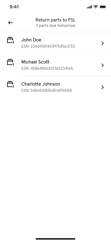 Asurion Field App return parts device list