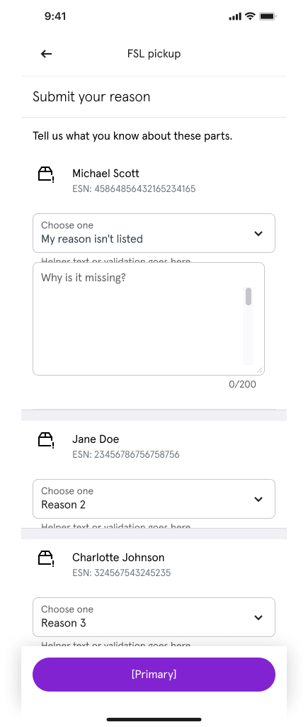 Asurion Field App submit reason with explanation field