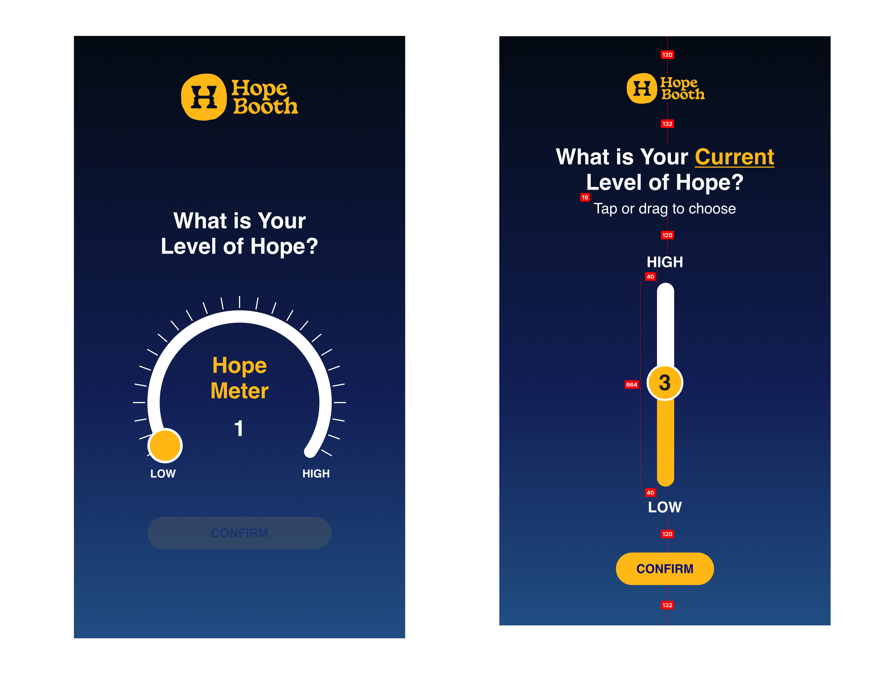 Before and after of the Hope Meter prompt wording change